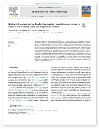 <p>发现了地表温度-植被指数空间的非线性边界，<br />精准评估区域干旱</p>